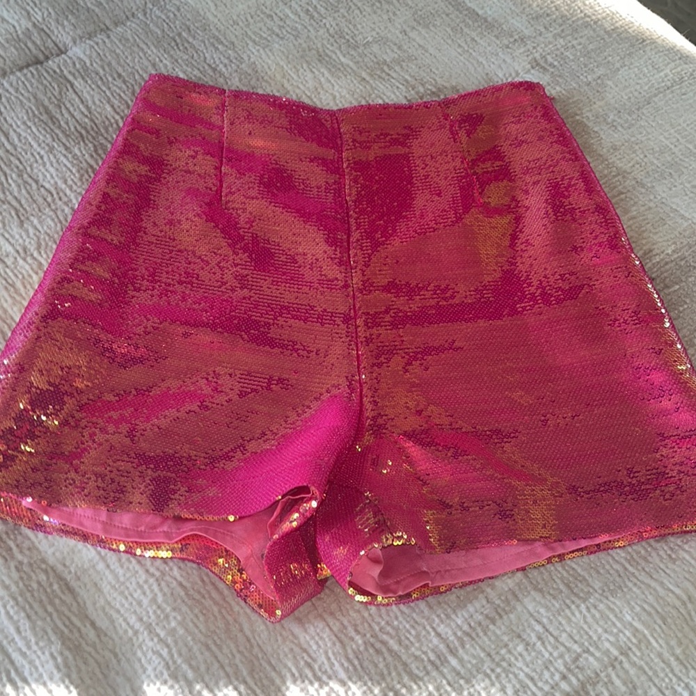 Nadine Merabi pink sequin shorts
